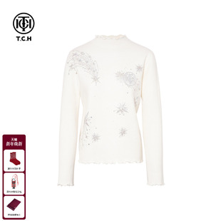TCH私服慵懒风烫钻时尚 女T75D09E1098 淑女气质百搭木耳边针织衫