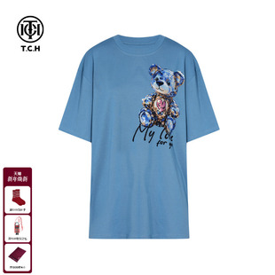 TCH轻奢潮牌小熊烫钻时尚 T恤女萌宠系列T75C10E9055 休闲宽松短袖