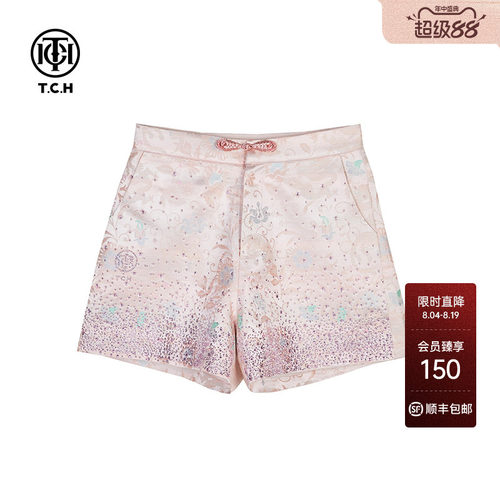 自然腰新中式TCH短裤烫钻刺绣