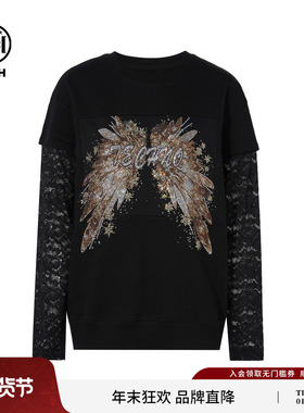 TCH私服烫钻时尚休闲百搭拼接袖圆领卫衣女25秋季新款T75C11B1003