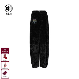TCH轻奢时尚 T75C20E1027 潮牌满天星烫钻黑色直筒宽松丝绒休闲长裤