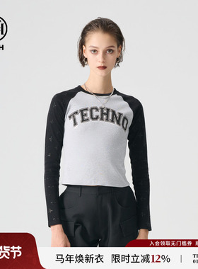 TCH 轻奢系列长袖T恤2025春季新款短款拼接时尚内搭T72A086009