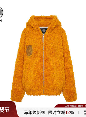 TCH轻奢潮牌黄色连帽休闲宽松毛毛外套女2025冬季新款T75D27E9005