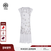 TCH私服重工烫钻设计感蕾丝钩花显瘦无袖 气质连衣裙女T75B30E5156