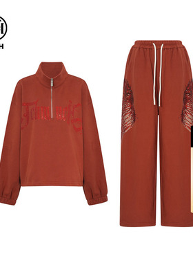 TCH烫钻时尚洋气长袖上衣休闲裤套装女2025秋冬新款T75D07E1009