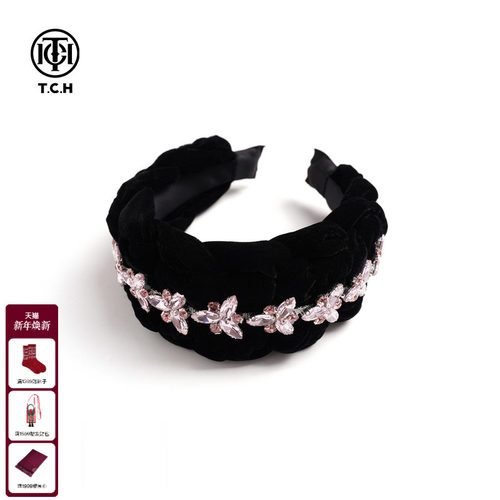TCH轻奢时尚法式宽边发箍女麻花高颅顶黑色头箍头饰女T75D61E1007
