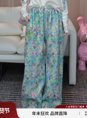 TCH青雾漫染星花烫钻提花慵懒阔腿休闲裤女25冬季新款T75D20E1282