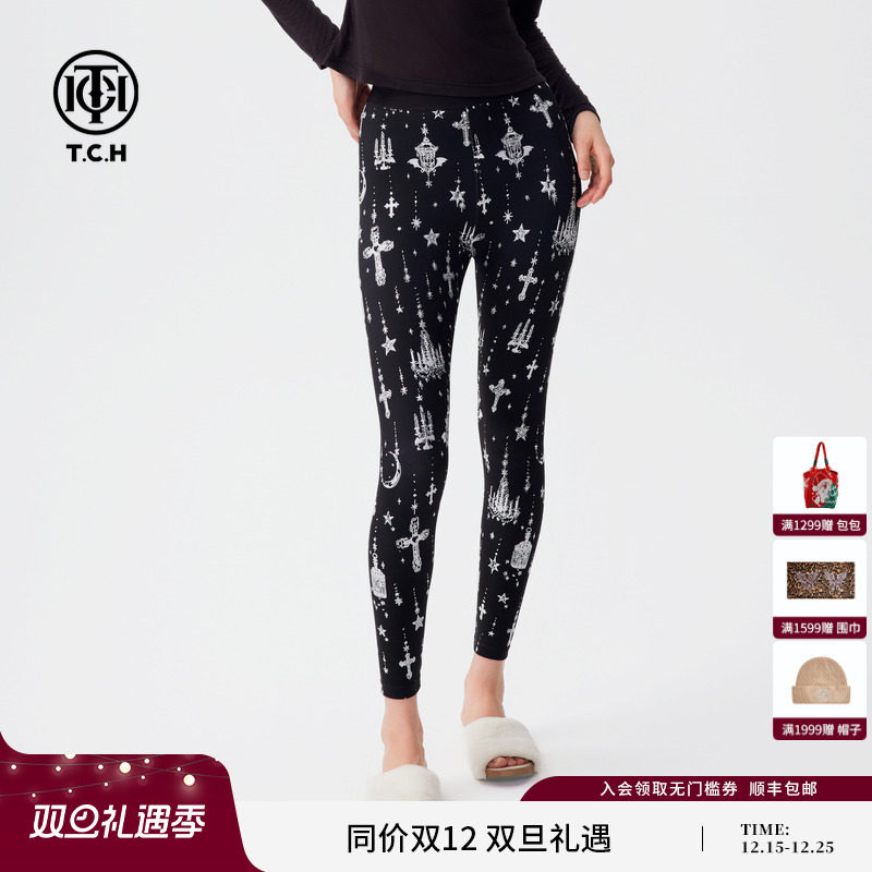 TCH2024秋季新款烫钻十字架打底裤修身显瘦外穿长裤女T72C236005