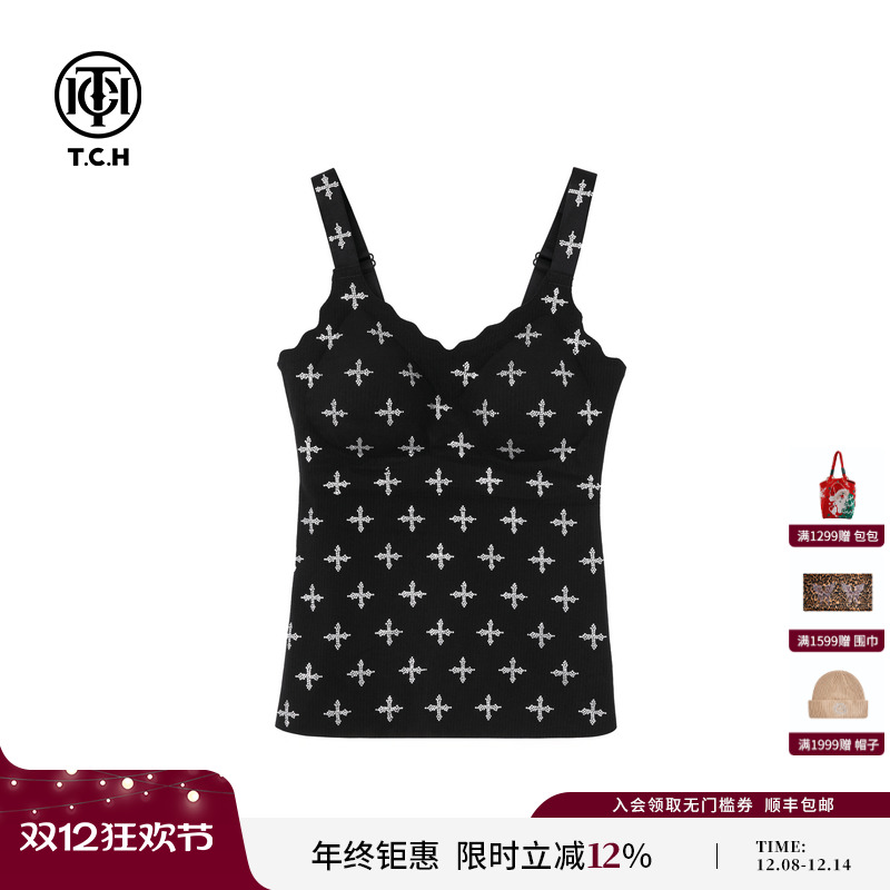TCH私服烫钻时尚百搭带胸垫款吊带背心新款T72C03E5022