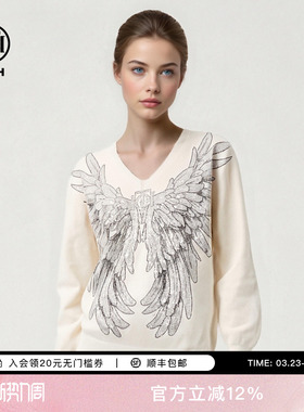 TCH冬季软糯亲肤大翅膀烫钻休闲百搭V领毛衣针织衫女T75D09E1230