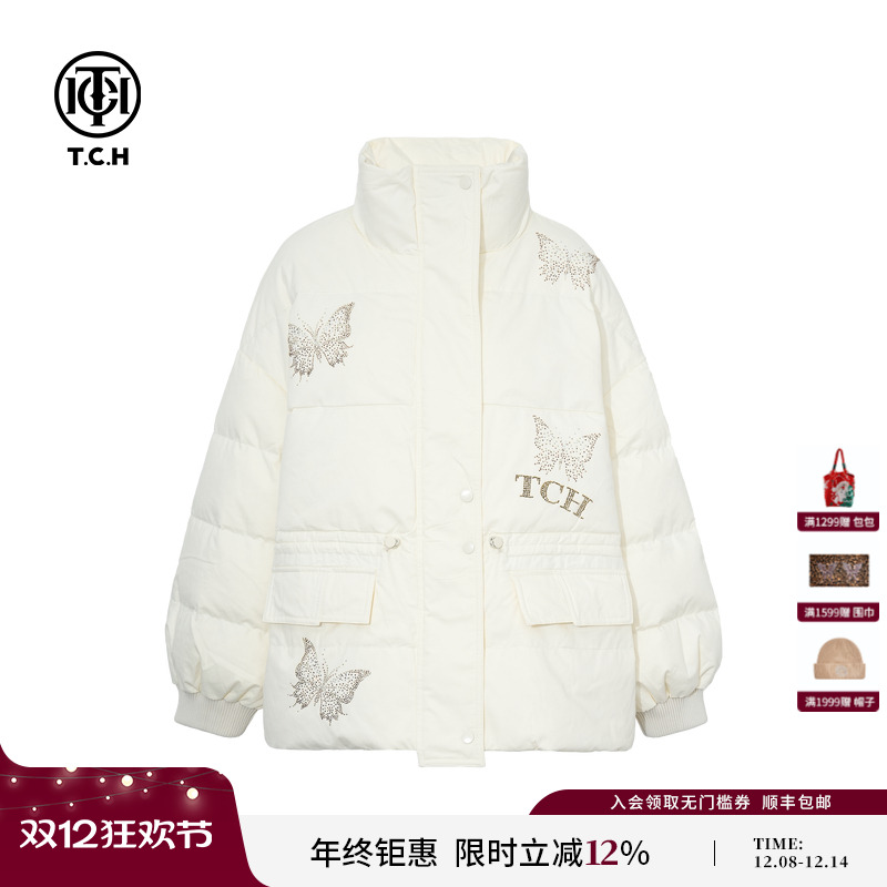 TCH私服烫钻宽松百搭加厚保暖羽绒服外套2025冬季新款T75D19E1018