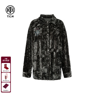 T75C13E1021 新款 TCH轻奢满天星烫钻丝绒时髦宽松百搭衬衫 女25秋季