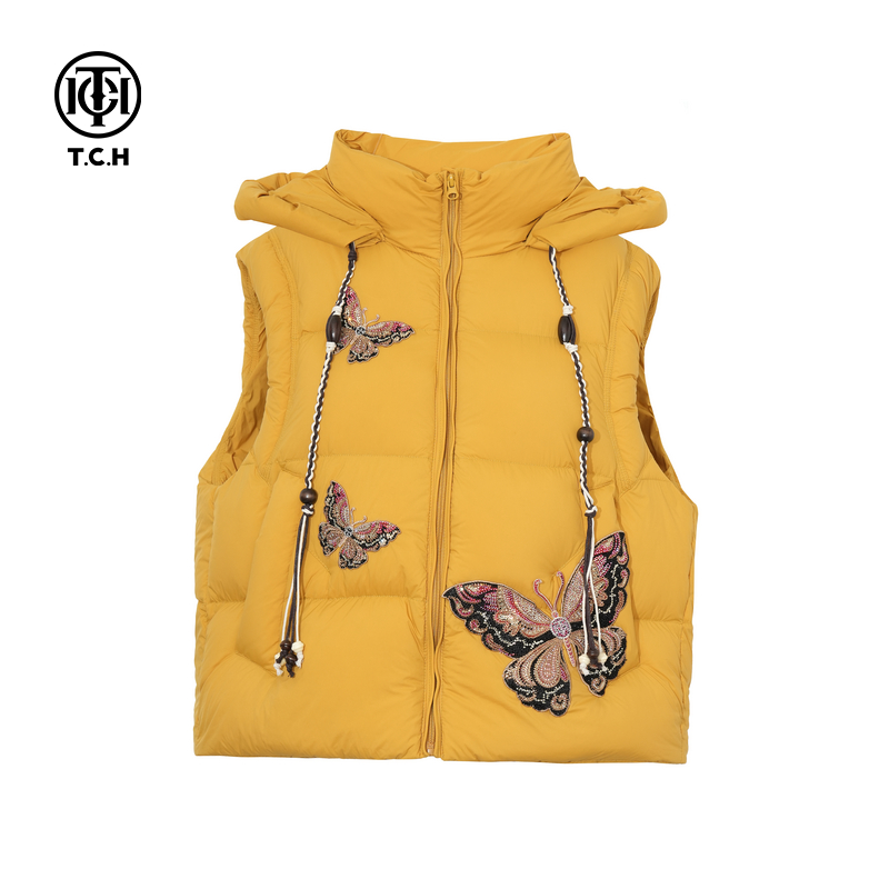 TCH轻奢时尚2025秋冬新款慵懒烫钻时尚宽松羽绒马甲女T75D25E1005