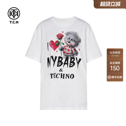TCH轻奢潮牌半袖男士卡通烫钻休闲短袖T恤女萌宠系列T75C10E9056