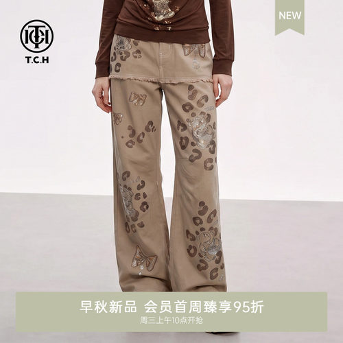 美式复古假两件裤裙牛仔裤女