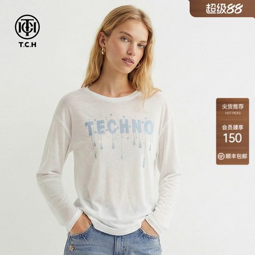 TCH轻薄透气白色烫钻T恤女