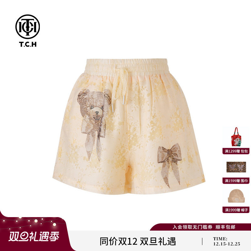 TCH私服25春夏新款烫钻休闲时尚百搭宽松短裤女T75A21E5012