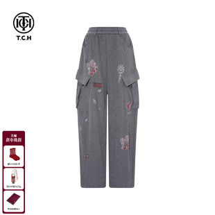女T75C20E1169 大口袋百搭宽松休闲裤 TCH私服2025秋冬新款 烫钻时尚