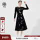 TCH气质优雅风烫钻钻羽毛收腰A字中长款 黑色连衣裙女T78A30E1019