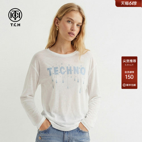 TCH轻薄透气白色烫钻T恤女