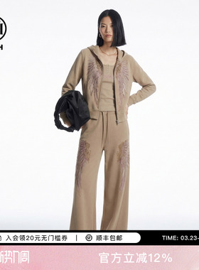 TCH烫钻天使之翼连帽拉链衫长袖T恤女阔腿裤慵懒套装T78A07E1098