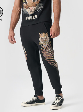 TCH 轻奢卫裤2025春季新款烫钻翅膀时尚潮流休闲长裤T72A206052