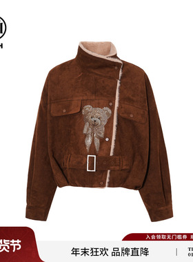 TCH烫钻美拉德宽松羽绒服毛毛立领外套女2025冬季新款T75D19E1029