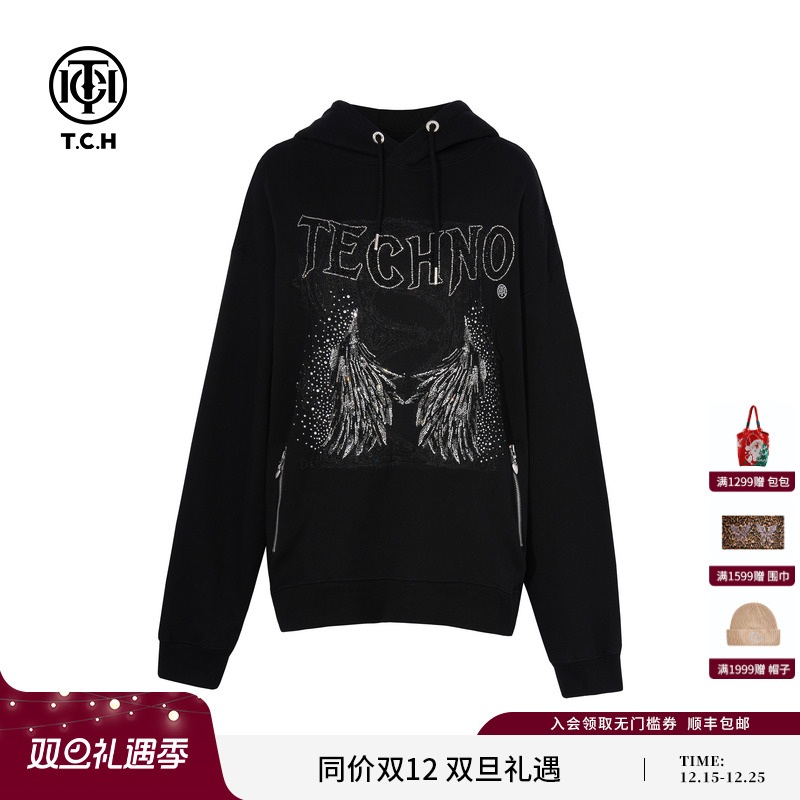 TCH私服烫钻轻奢潮牌休闲百搭宽松连帽卫衣25秋季新款75C12B1001