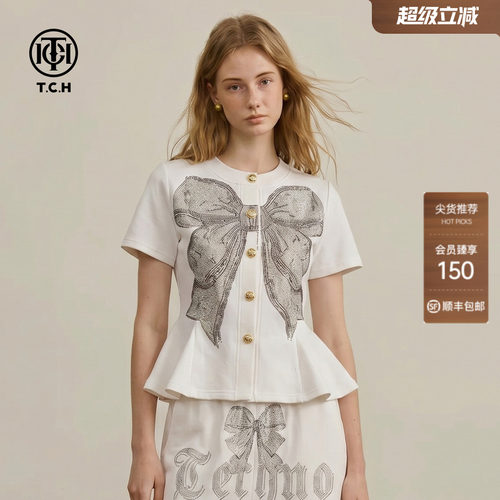 TCH小香风蝴蝶结显瘦短袖上衣