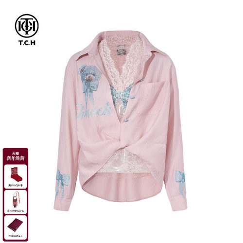 TCH私服烫钻小熊时尚潮流蕾丝内搭衬衫外套25夏季新款T75A07E5032