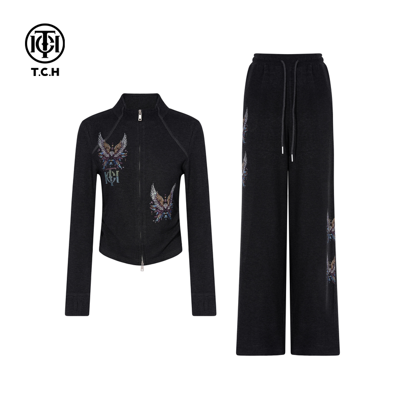 TCH私服烫钻轻奢25秋季新款慵懒风卫衣外套休闲裤套装T75C07E1037