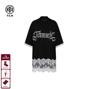 新款 T恤女2025夏季 T75A10E1019 轻奢小众烫钻蕾丝边短袖 TCH时尚