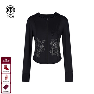 TCH新中式 T72B27E9035 系列花卉烫钻连帽防晒衫
