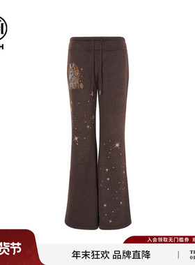 TCH美式烫钻咖色薄绒垂感显瘦休闲微喇裤女2025冬新款T75D20E1142