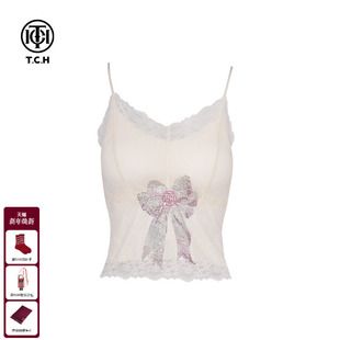 TCH私服烫钻蝴蝶结洋气蕾丝拼接吊带背心25夏季 T75A14E5017 新款