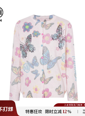 TCH百搭时尚烫钻韩系印花粉色针织开衫女2025冬季新款T75D43E5008