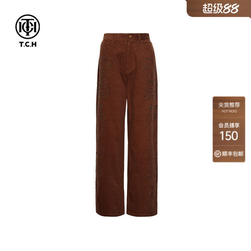 TCH潮牌烫钻2026春夏新款时尚百搭复古直筒休闲裤女T75C20E9023