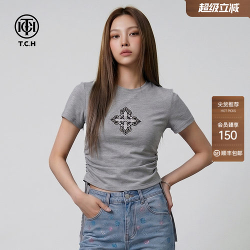 TCH潮牌烫钻短袖T恤女辣妹风
