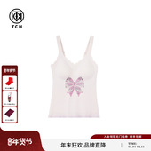 TCH私服轻奢烫钻白色蝴蝶结吊带美背背心25年春夏新款 T75A03E5005