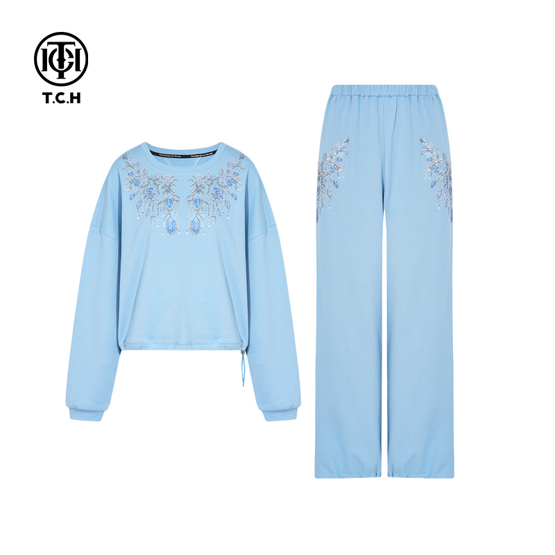 TCH轻奢潮牌烫钻洋气百搭卫衣休闲裤套装女25秋季新款T75C07E1011