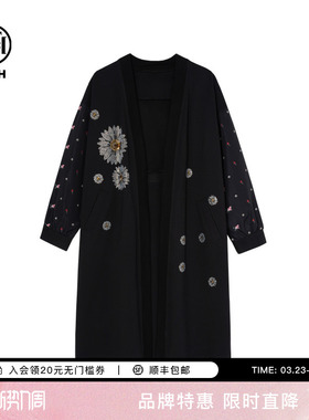 TCH轻奢烫钻时尚休闲印花设计感中长款外套女春季新款T75C27B1002