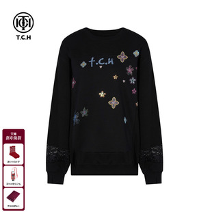 T75C11B9001 新款 TCH私服烫钻潮牌时尚 休闲百搭圆领卫衣女2025秋季