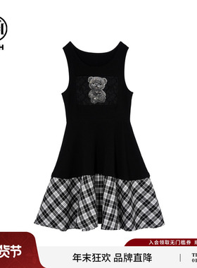TCH私服烫钻格纹拼接短裙气质显瘦背心连衣裙女新款T75C30B1019
