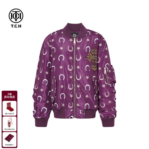 TCH潮牌时尚烫钻棒球领棉服外套女2025冬季新款情侣装T75C18E9002