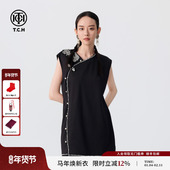 TCH新中式 款 复古国风烫钻老钱风连衣裙女气质无袖 短裙2025春夏季