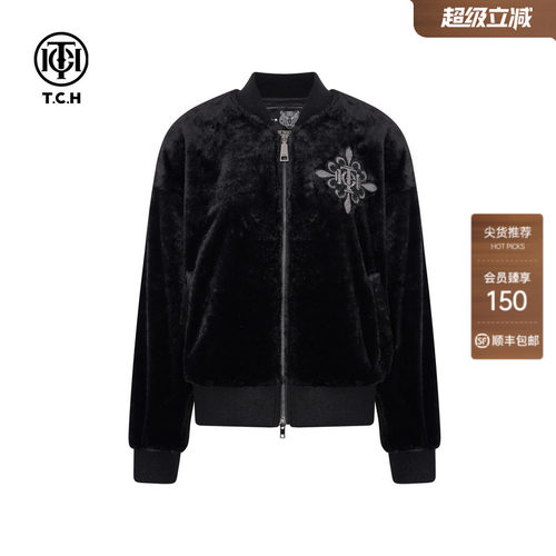 TCH轻奢潮牌棒球领保暖百搭毛毛外套女2026春夏新款T75C27E9007
