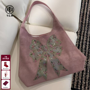 TCH轻奢烫钻时尚 大容量托特包T75C40E5001 粉单肩包女2025秋冬新款