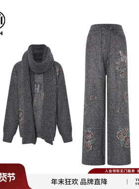 TCH时尚烫钻灰色毛衣休闲裤针织套装女潮2025冬季新款T75D07E1053