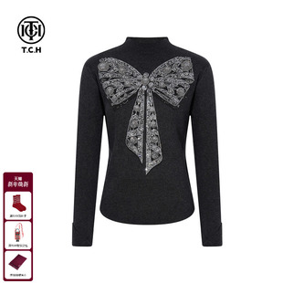 修身 烫钻打底针织衫 显瘦内搭上衣女T75D09E1129 时尚 TCH25秋冬新款