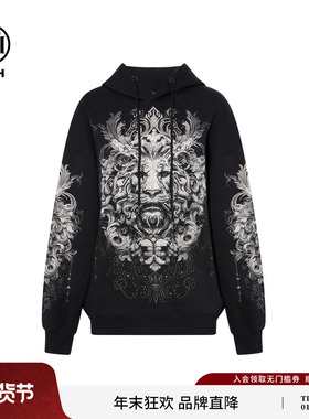 TCH潮酷复古风重工烫钻黑色宽松连帽卫衣2026春夏新款T78A126002